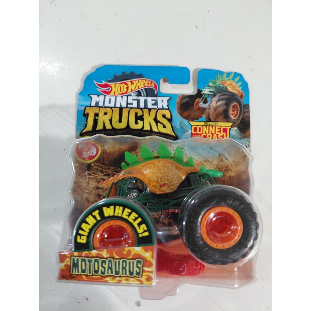 NIP Hot Wheels Monster Trucks 1:64 Die Cast Motosaurus w/ Crush Car